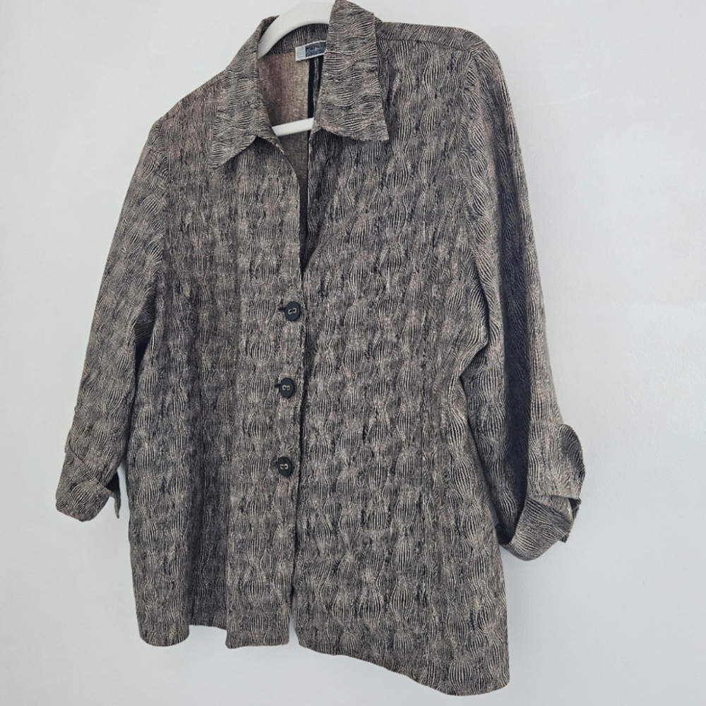 Per Te Krizia Khaki And Black Fine Italian Linen Artist Shirt